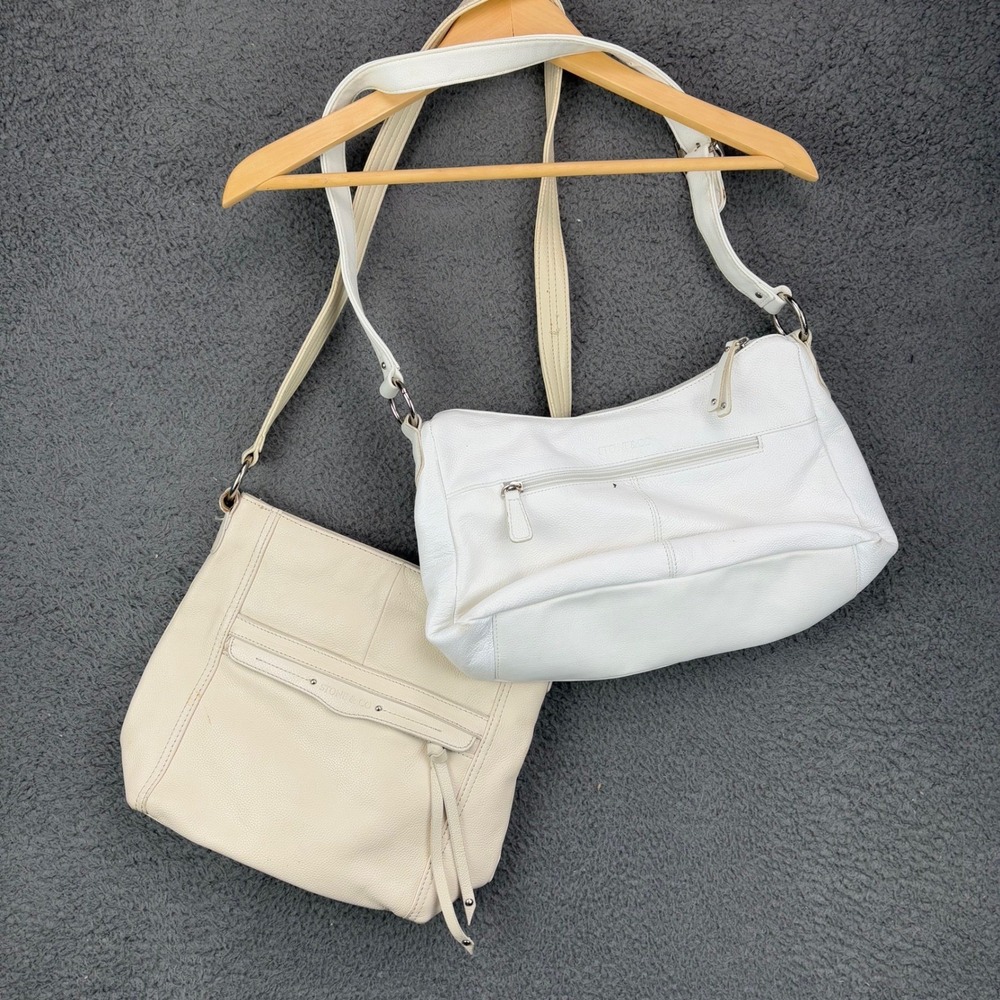 Stone & Co Leather Crossbody Bag Lot 2pc‎ Cream White Pebble Leather Handbags